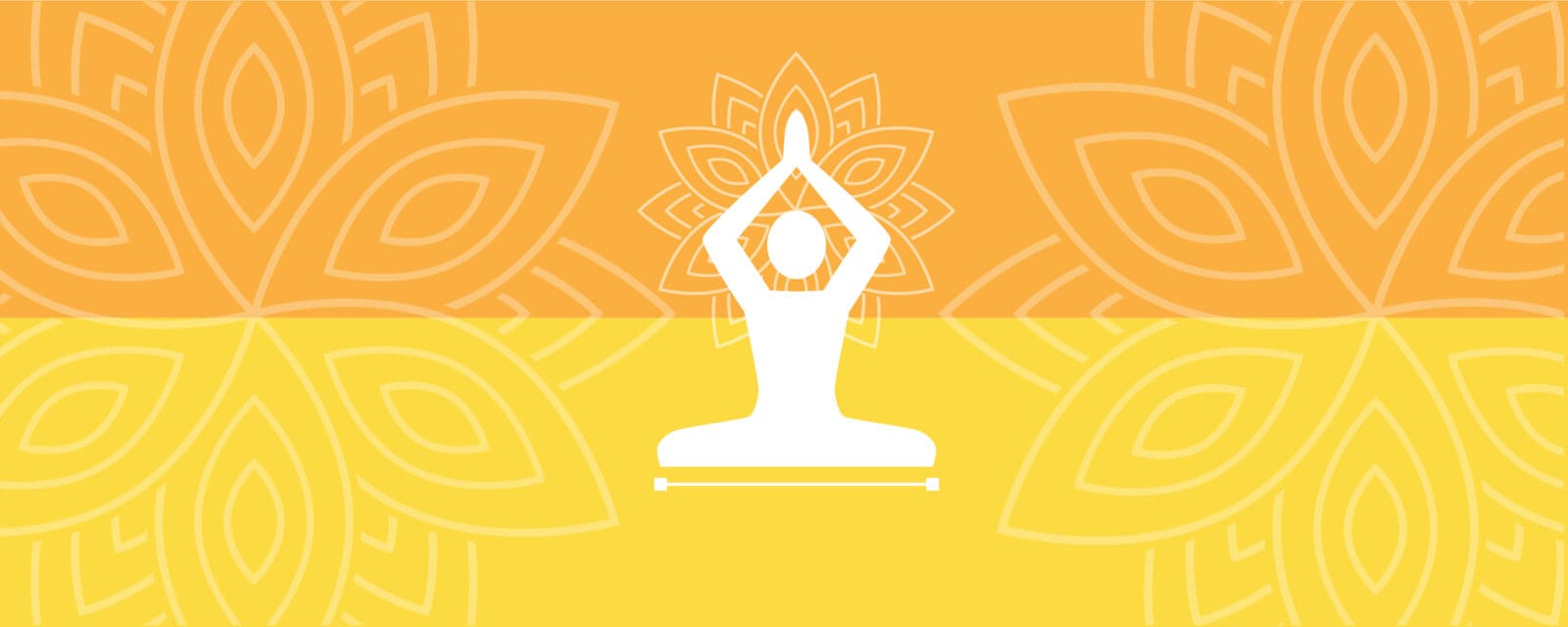 A silhouette of a person in a yoga pose with lotus flowers in the background