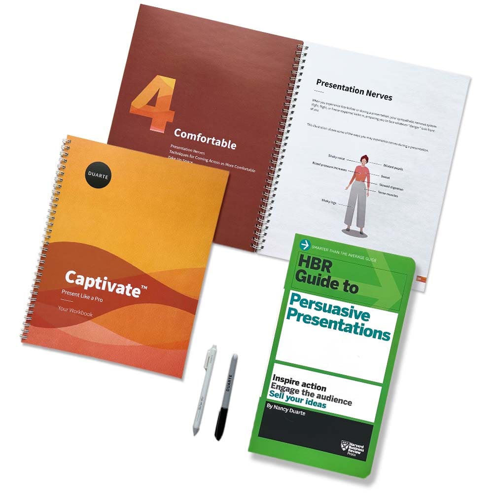 The cover of the Captivate book, workbook, brochure, and course overview.