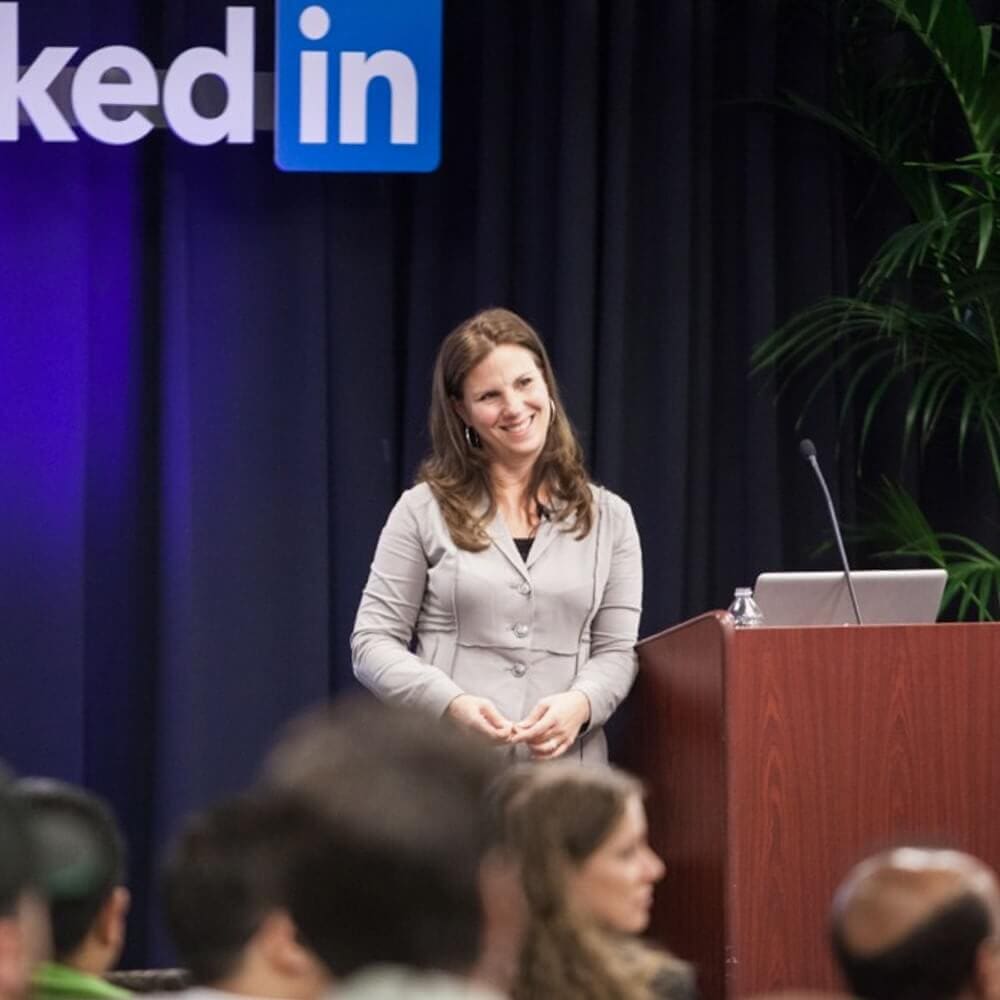 Nancy Duarte leads a presentation at LinkedIn.