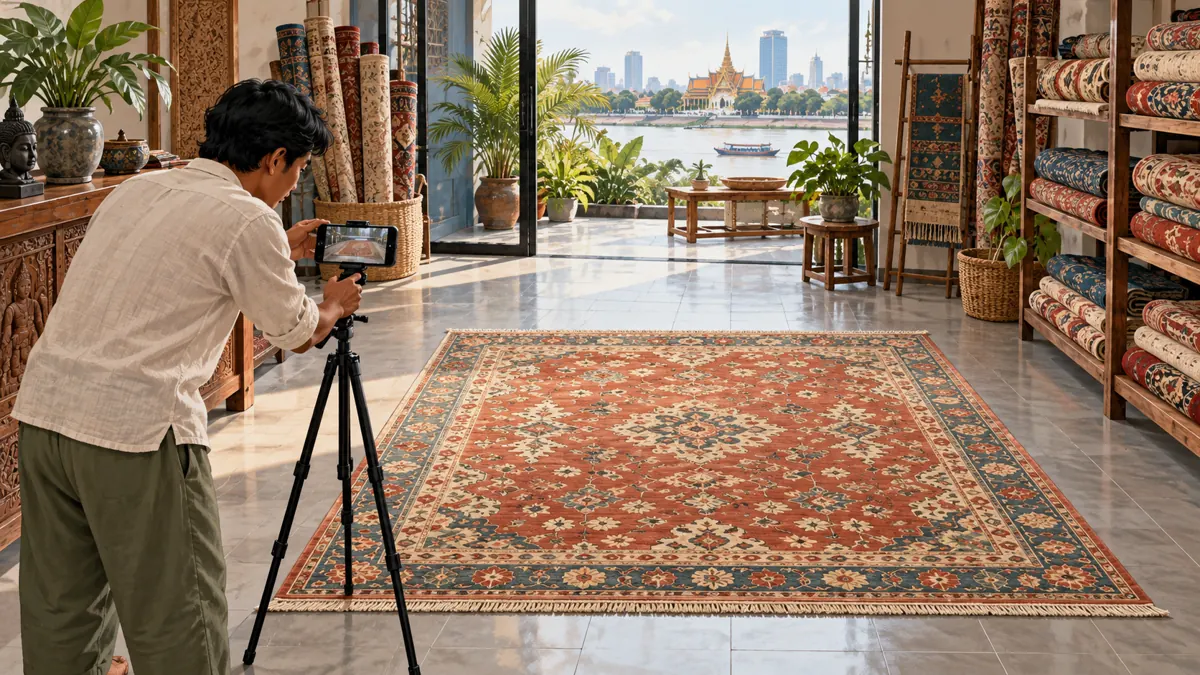 Does the Whole Rug Fit the Frame? YouTube Filming Choices for Cambodian Rug Shops
