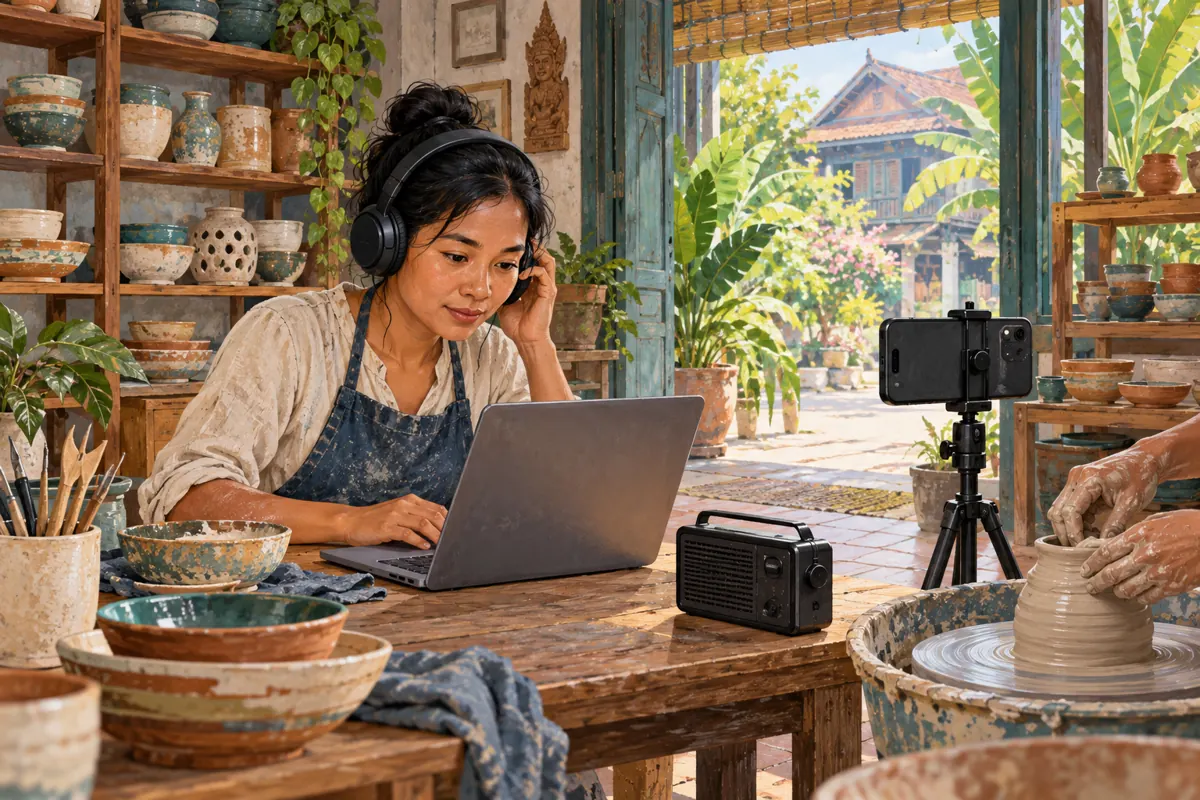 Background Music in Your YouTube Demo? An Audio Review Workflow for Cambodian Pottery Shops