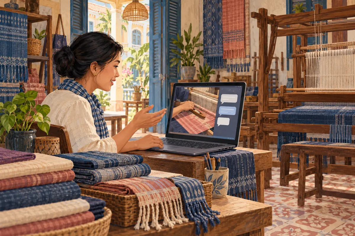 Recorded Demo or Live Workshop? YouTube Premieres for Cambodian Weaving Shops